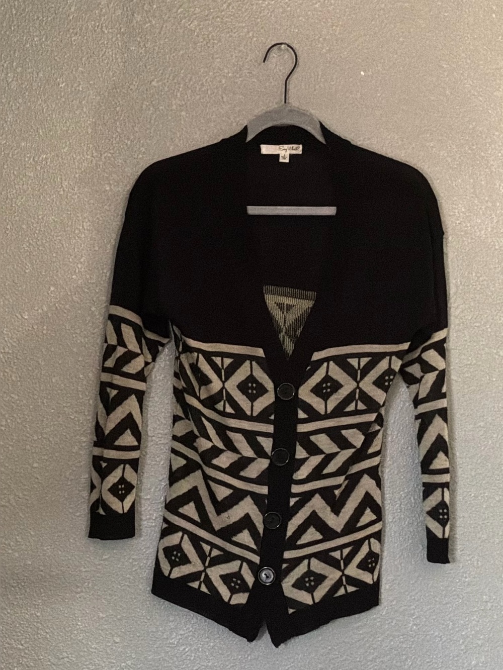 Say What? Black and Cream Geometric Button-Front Cardigan